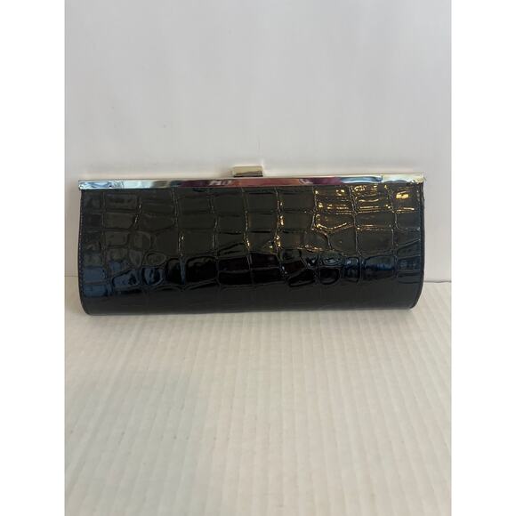 Shiny Black Croc embossed clutch wallet womens - Picture 3 of 15